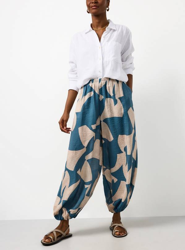 Teal Nomad Print Balloon Leg Trousers 16