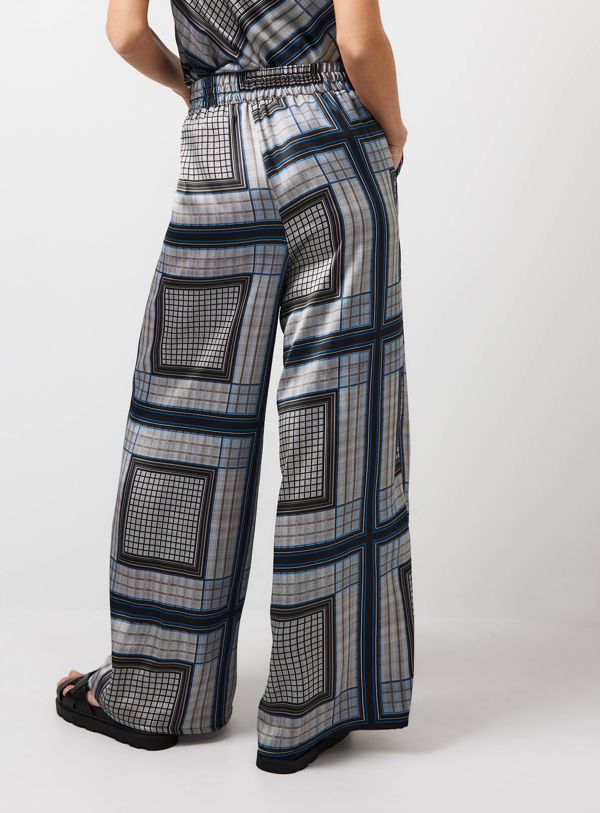 Navy Square Print Wide Leg Lace Trousers 12 - Image 3