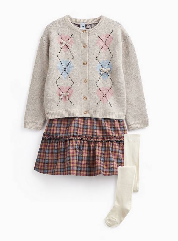 Heart Bow Cardigan Skirt & Tights Set 7-8 years
