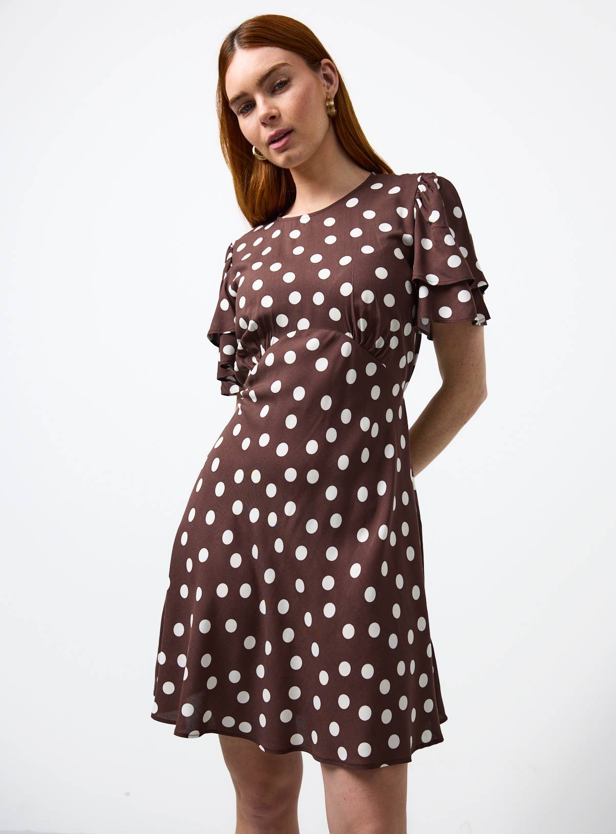 Brown Polka Dot Print Mini Tea Dress 6 - Image 1