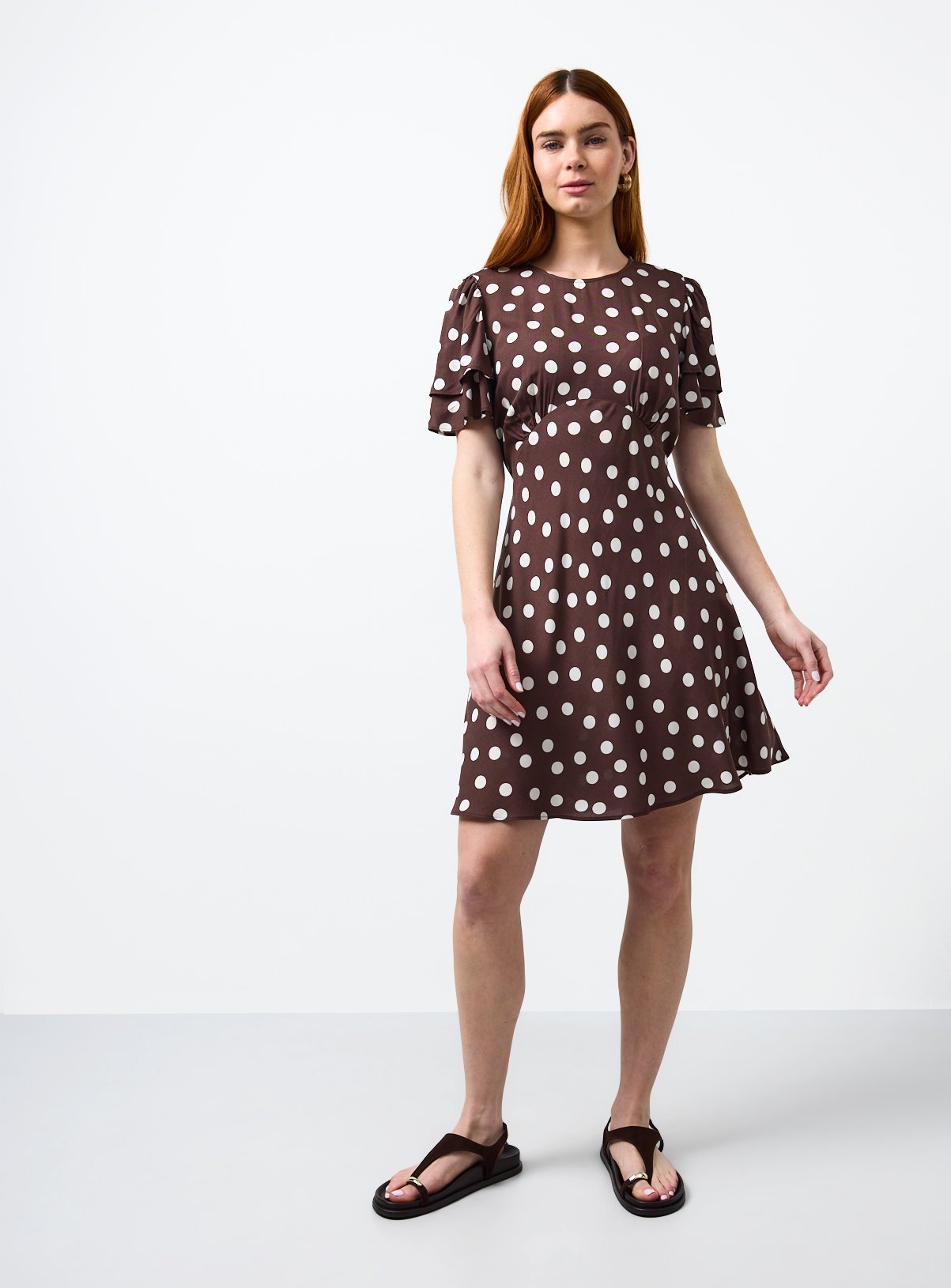 Brown Polka Dot Print Mini Tea Dress 6 - Image 2 thumbnail