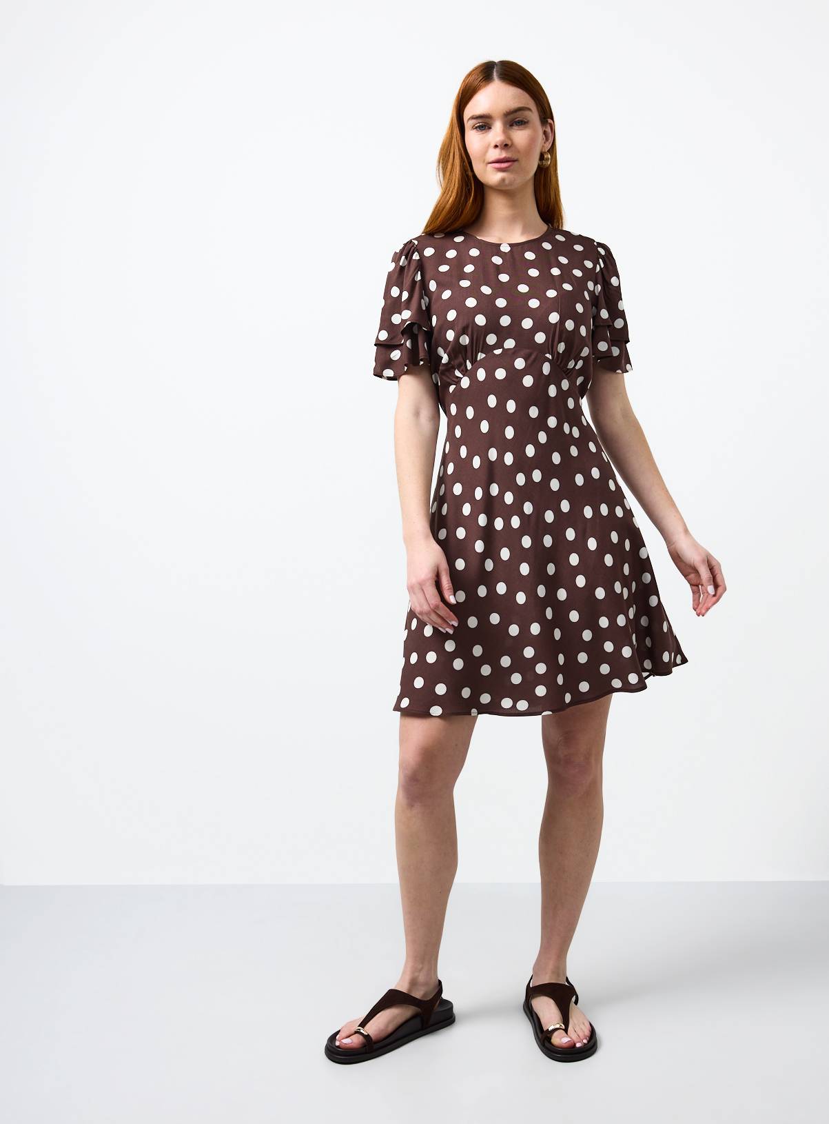 Brown Polka Dot Print Mini Tea Dress 6 - Image 2