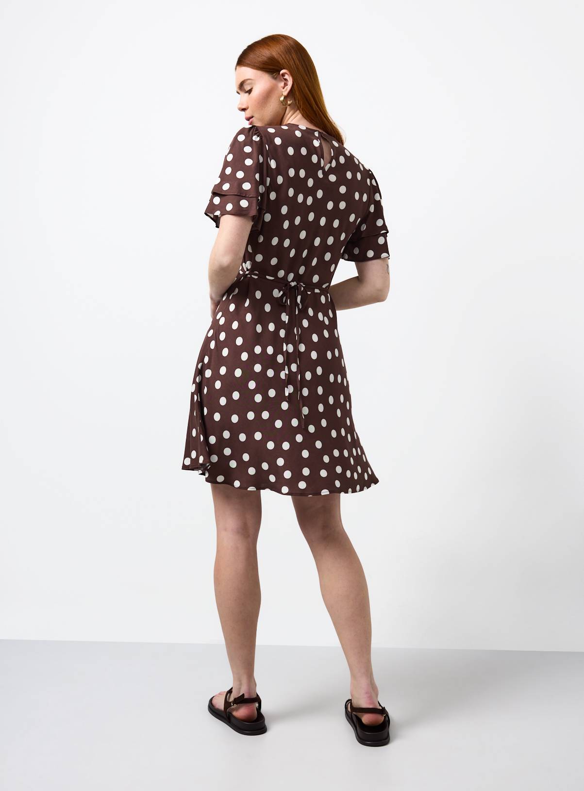 Brown Polka Dot Print Mini Tea Dress 6 - Image 4