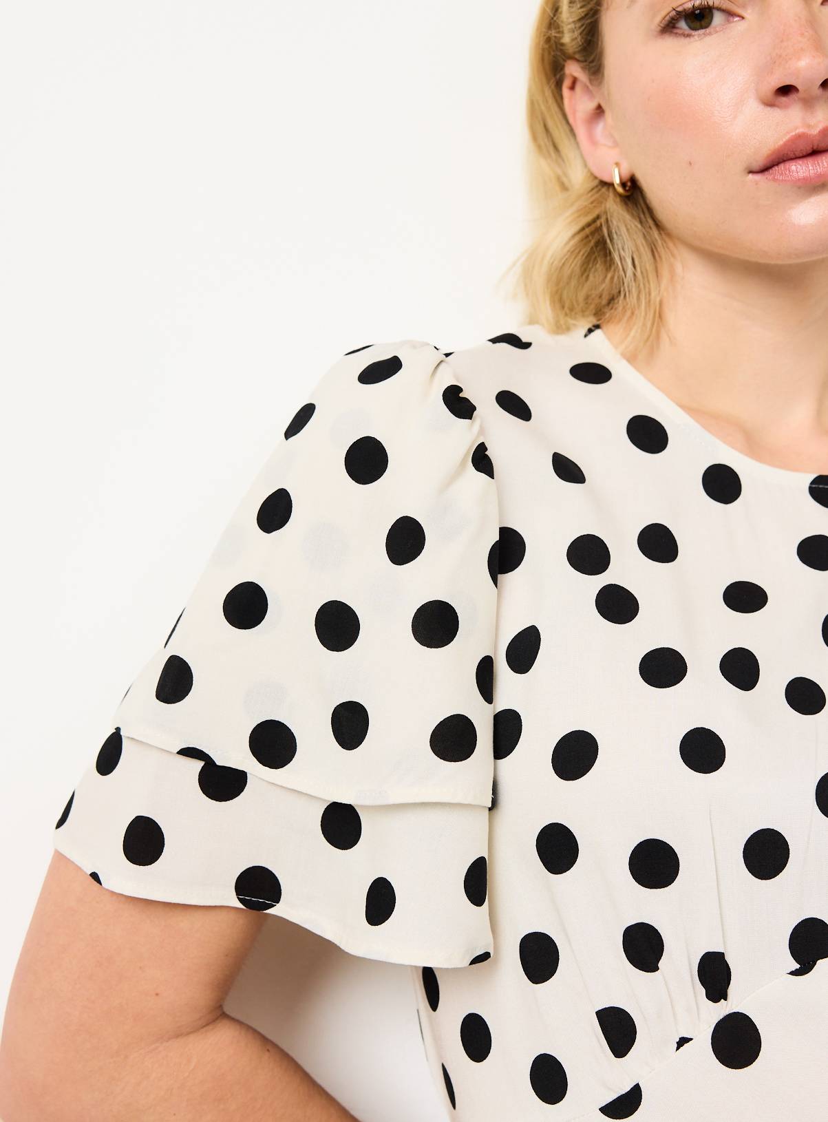 Cream Polka Dot Print Mini Tea Dress 6 - Image 3