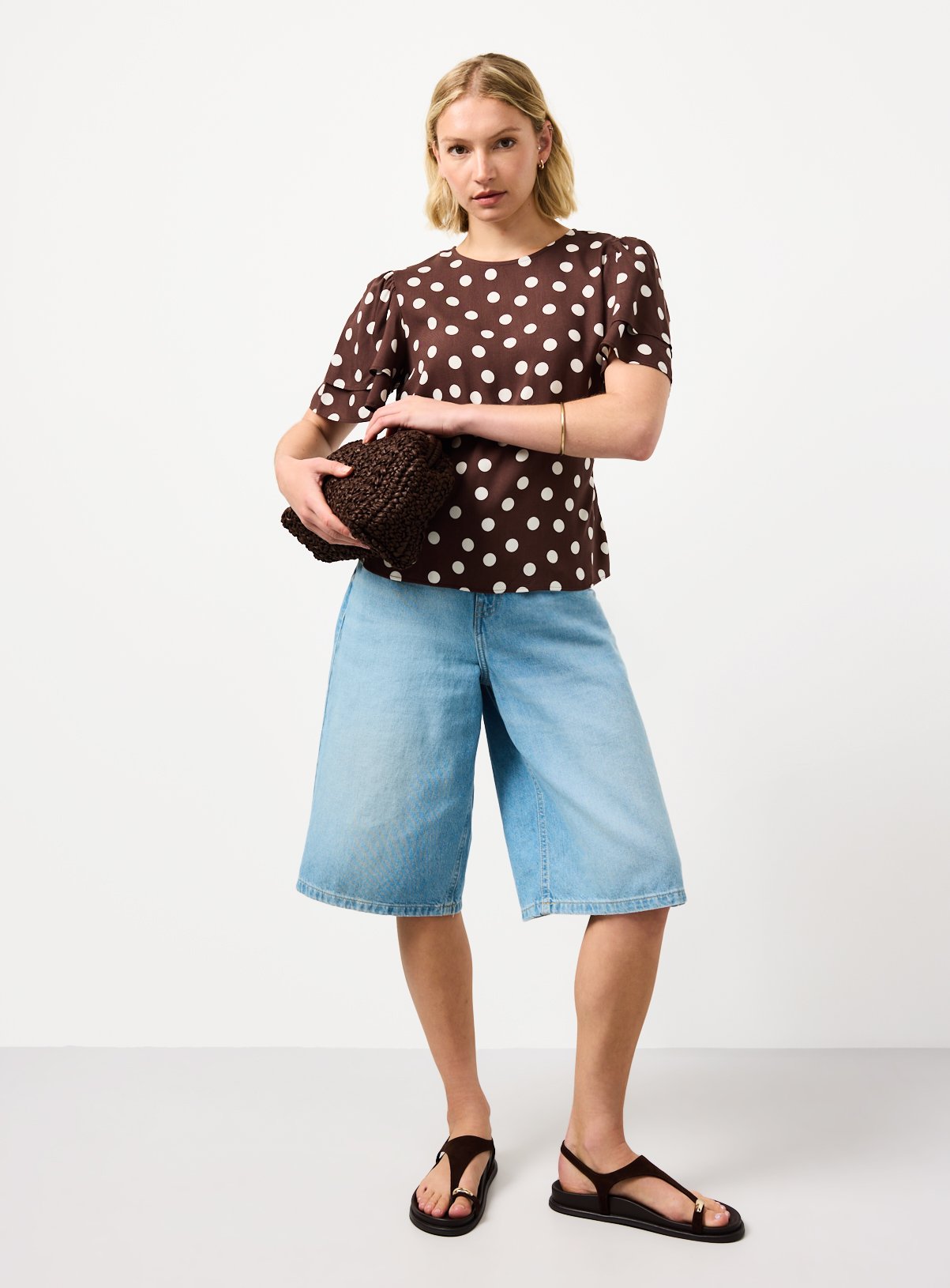 Brown Polka Dot Print Tie Waist Top 10 - Image 2 thumbnail