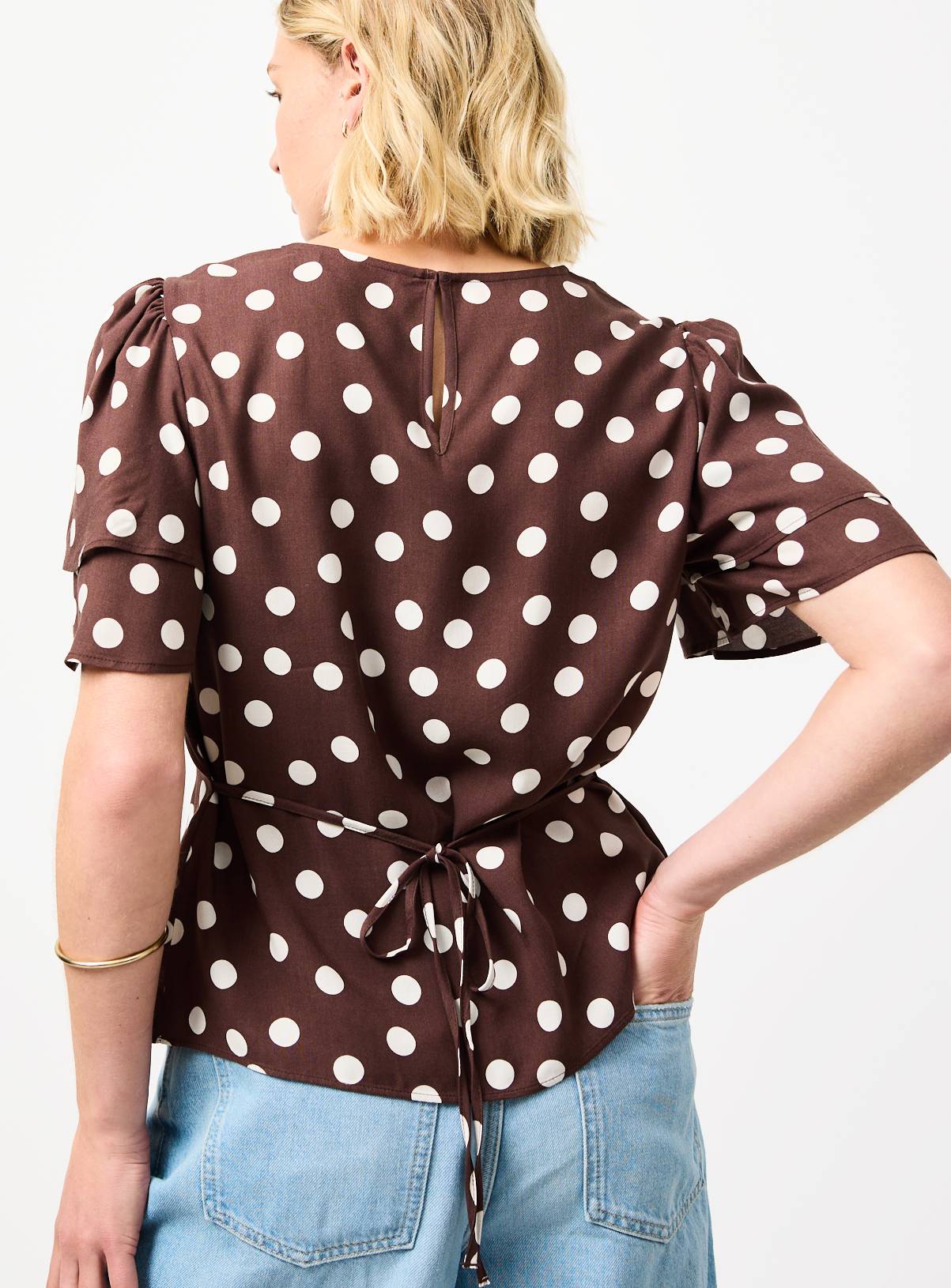 Brown Polka Dot Print Tie Waist Top 10 - Image 4