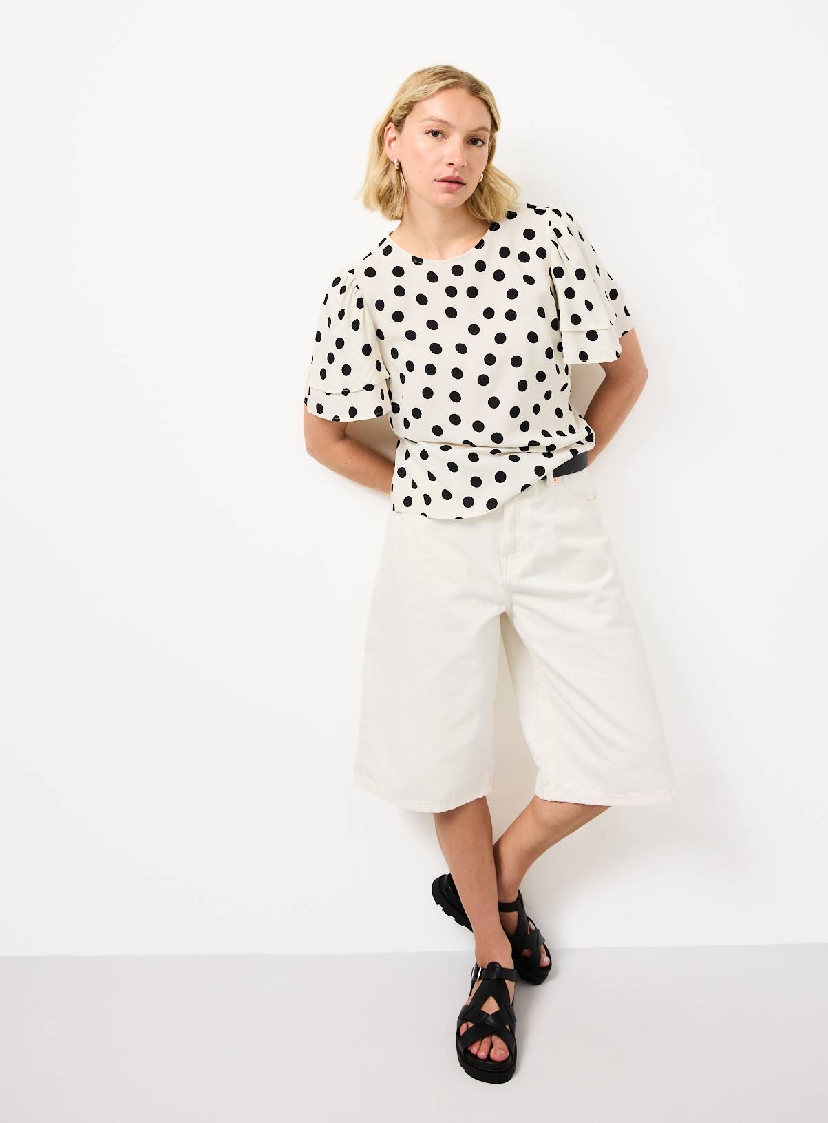 Cream Polka Dot Print Tie Waist Top 12 - Image 2