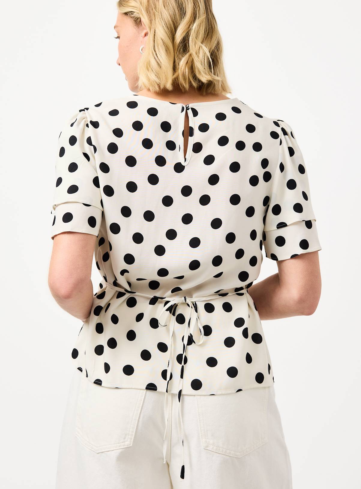Cream Polka Dot Print Tie Waist Top 12 - Image 4