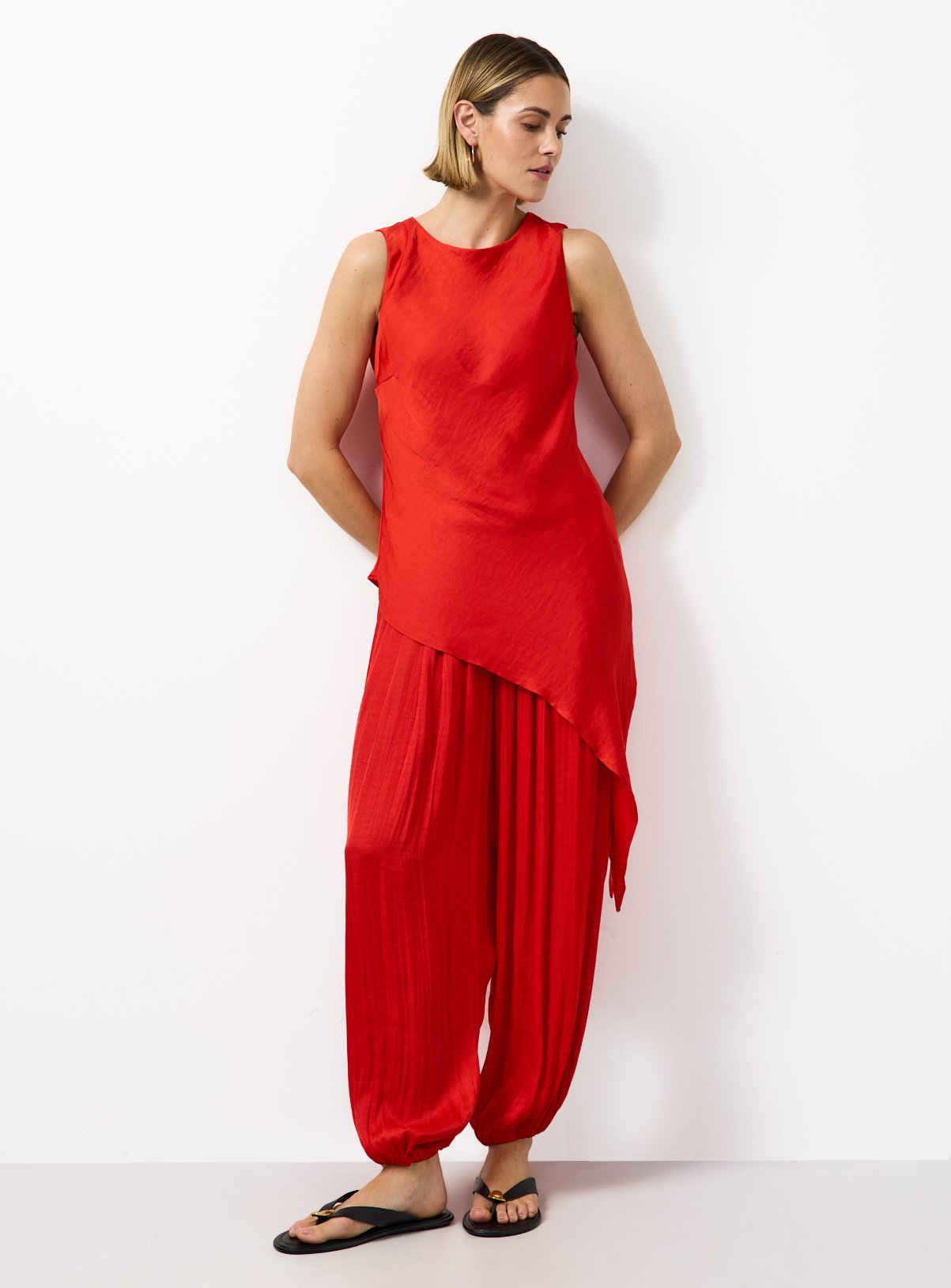 Red Satin Asymmetric Hem Co-ord Top 12 - Image 2 thumbnail