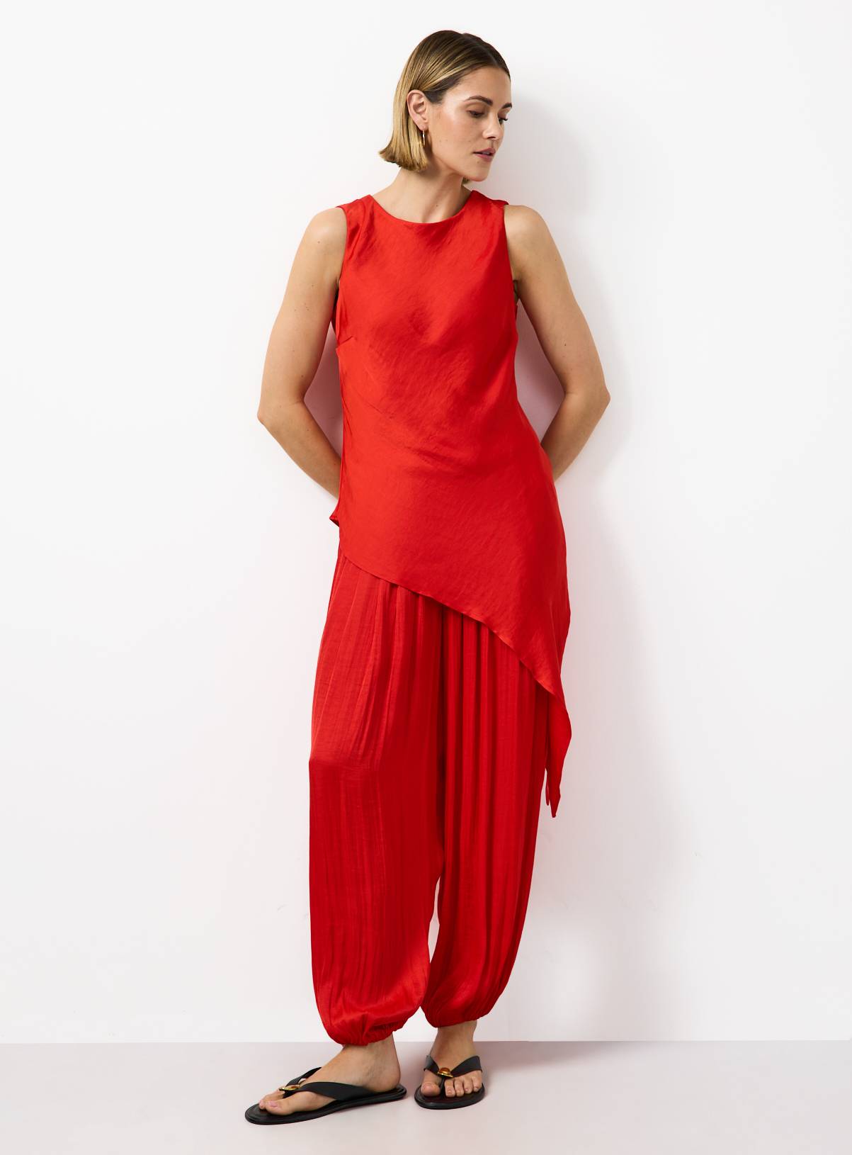 Red Satin Asymmetric Hem Co-ord Top 12 - Image 2
