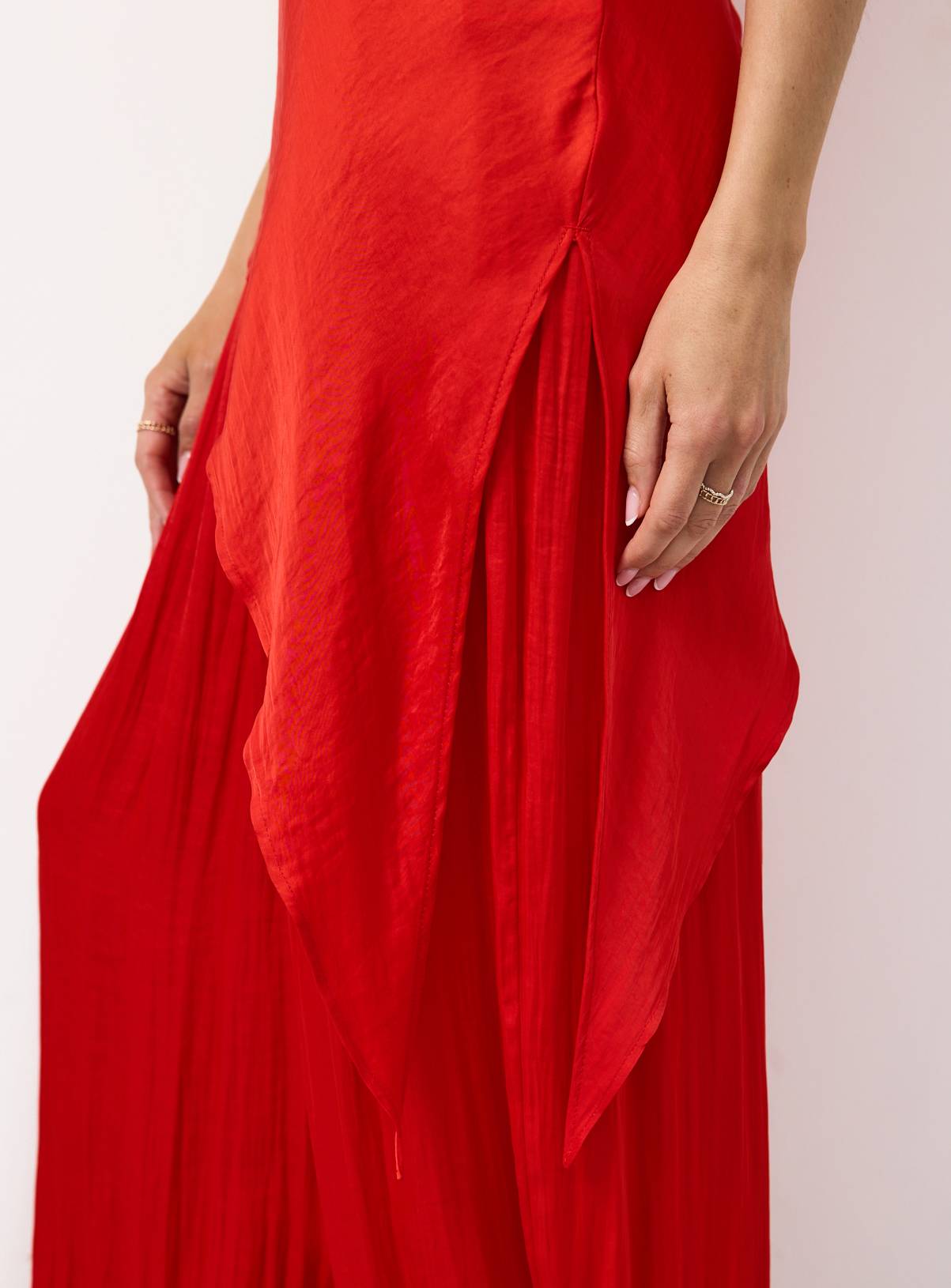 Red Satin Asymmetric Hem Co-ord Top 10 - Image 3