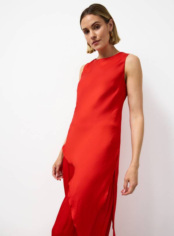 Red Satin Asymmetric Hem Co-ord Top 18