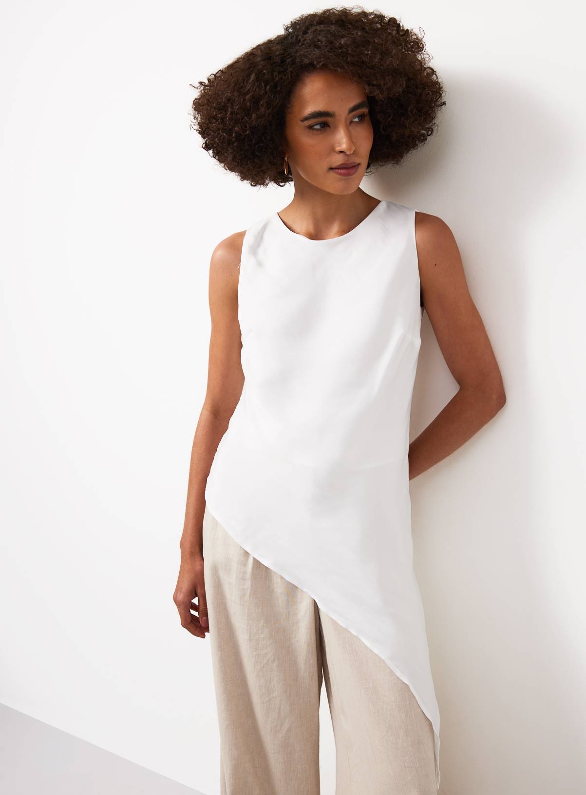 White Satin Asymmetric Hem Co-ord Top 22 - Image 1