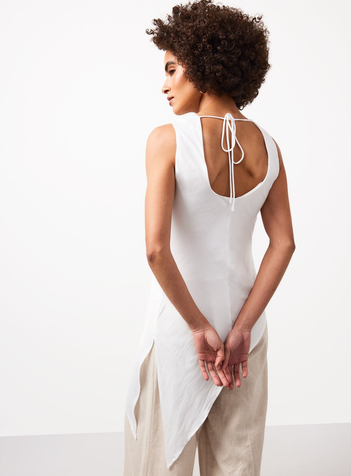 White Satin Asymmetric Hem Co-ord Top 22 - Image 4 thumbnail