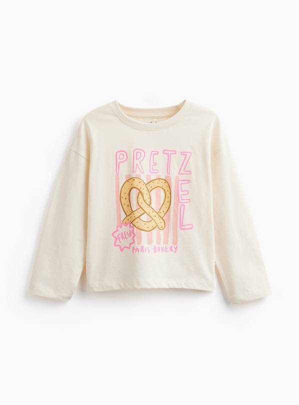 White Pretzel Graphic Long Sleeve Relaxed Fit T-Shirt 3-4 years