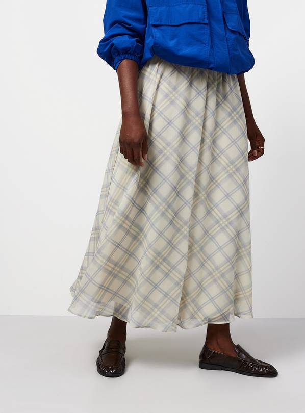 Blue Check Chiffon Midaxi Skirt 20