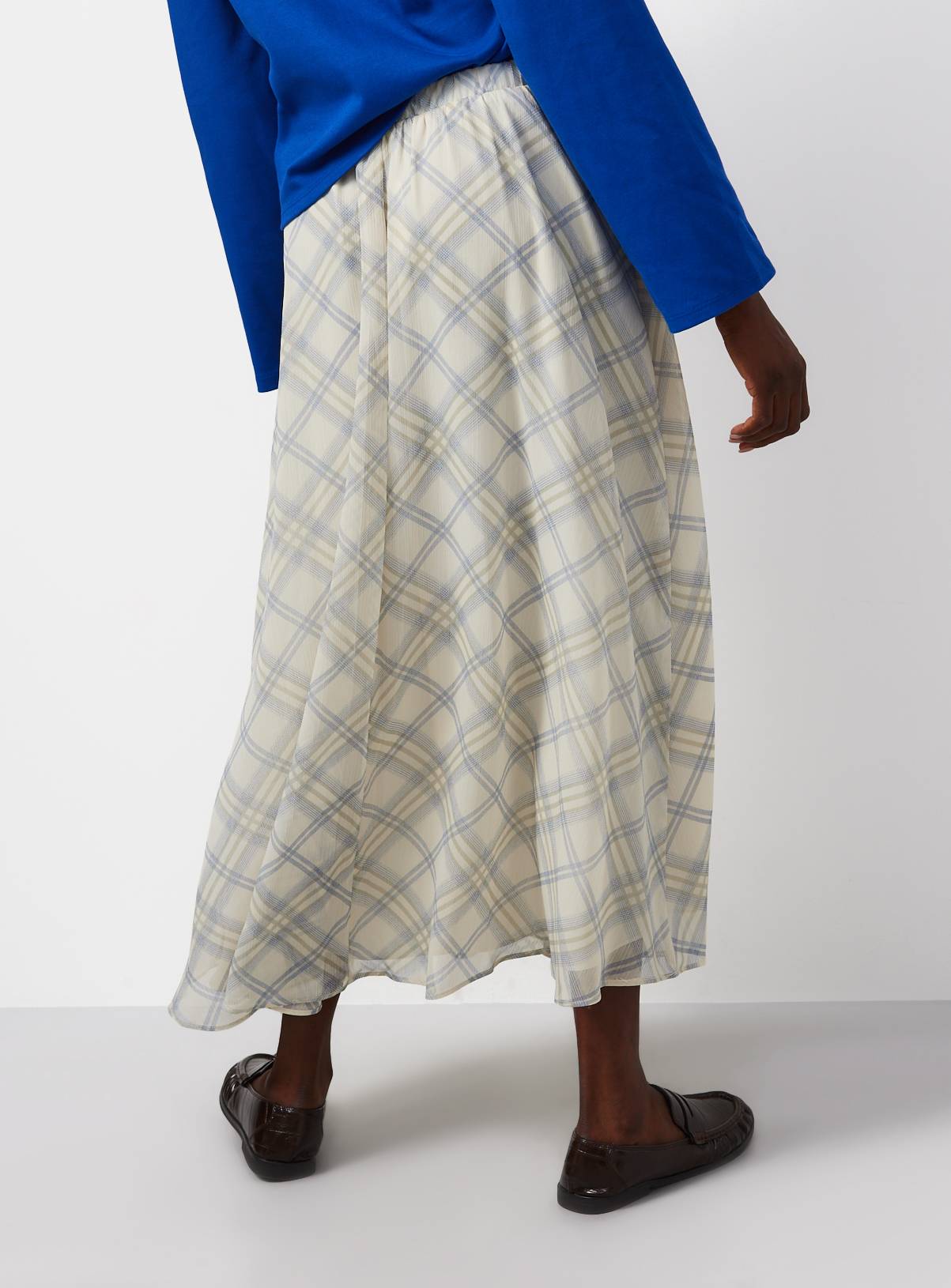 Blue Check Chiffon Midaxi Skirt 18 - Image 4