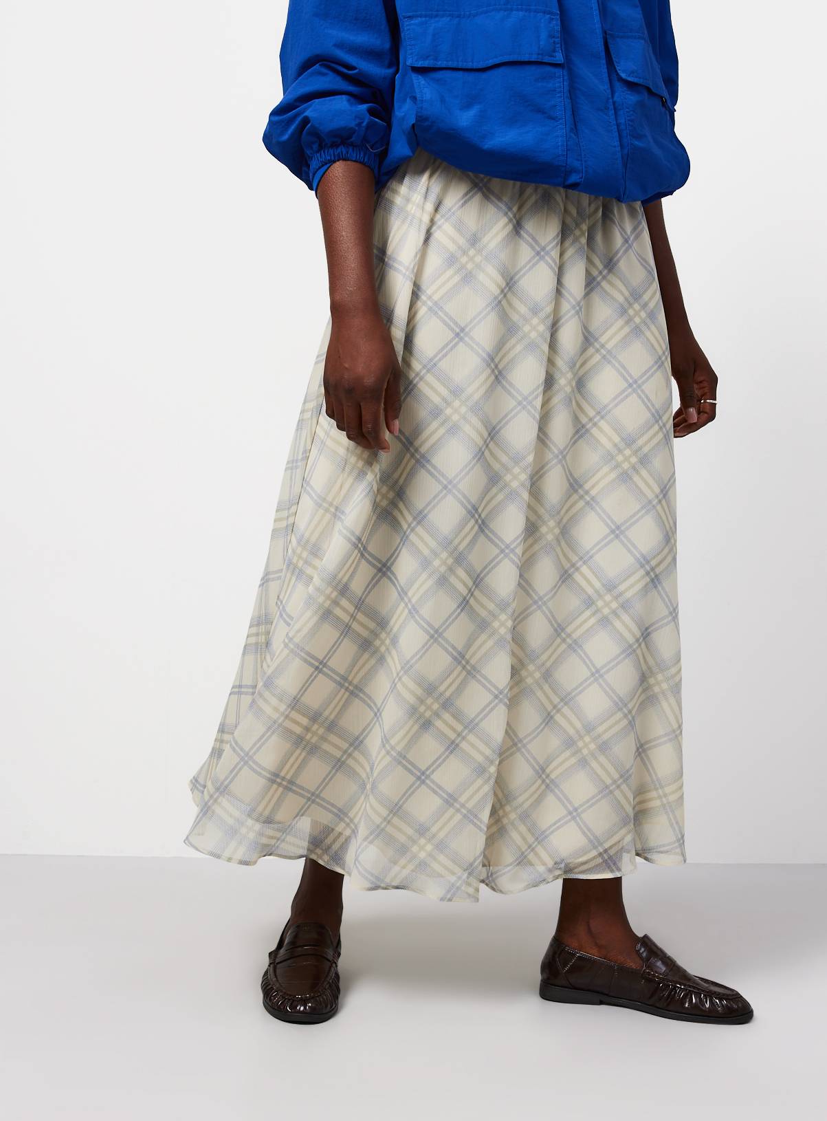 Blue Check Chiffon Midaxi Skirt 8 - Image 1