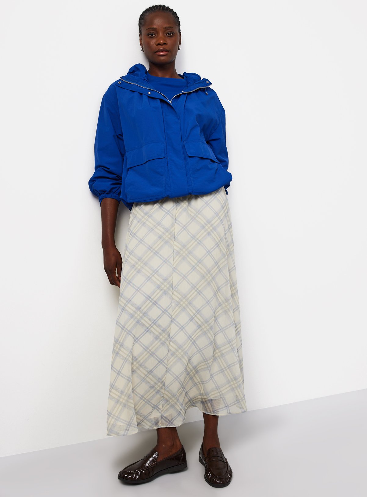 Blue Check Chiffon Midaxi Skirt 8 - Image 2 thumbnail