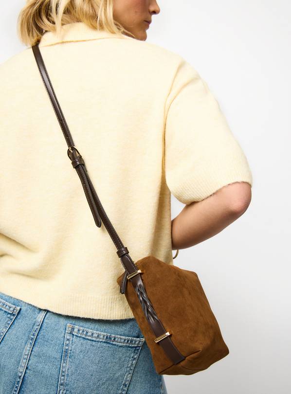 Tan Faux Croc Print Crossbody Bag One Size
