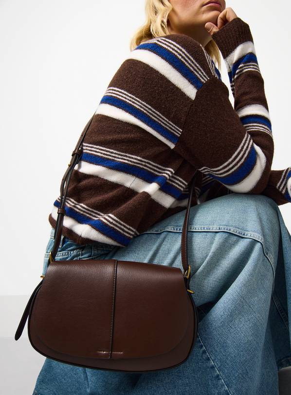 Mid Brown Faux Leather Saddle Crossbody Bag One Size