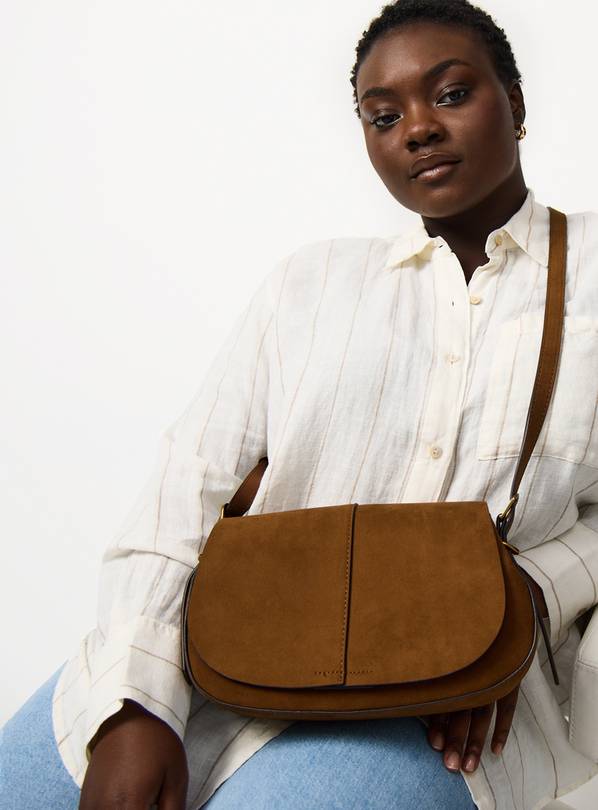 Tan Faux Leather Saddle Crossbody Bag One Size