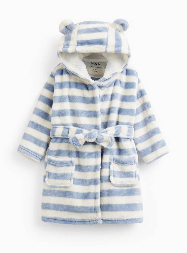 Blue Stripe Print Hooded Towelling Dressing Gown 3-6 months