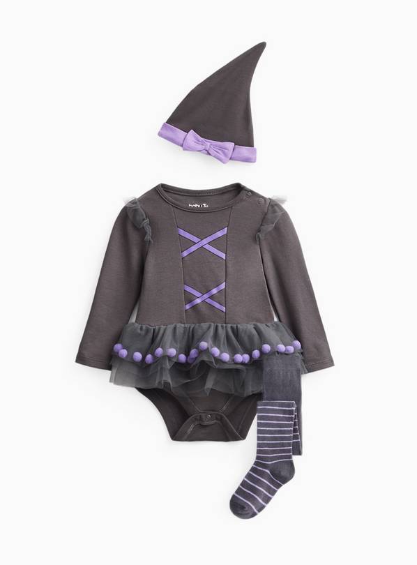 Black & Purple Halloween Witch Tutu Bodysuit Set 3-6 months