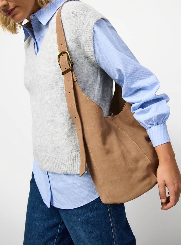 Neutral Suede Bucket Bag  One Size