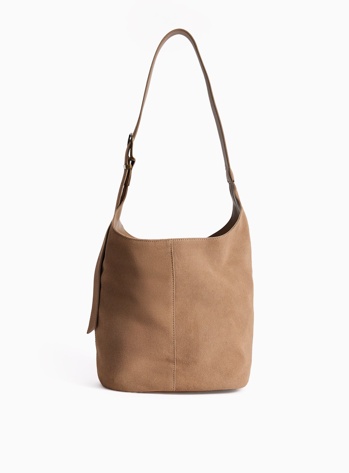 Neutral Suede Bucket Bag  One Size - Image 2 thumbnail