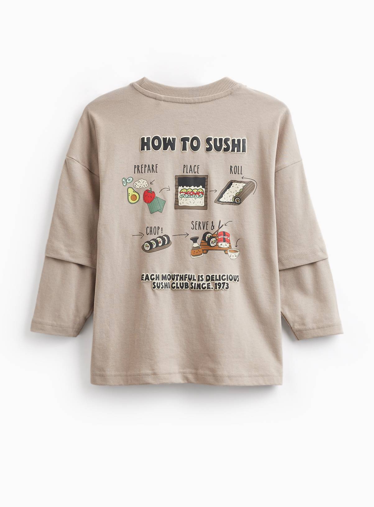 Beige How To Sushi Mock Sleeve T-Shirt 7-8 years - Image 5