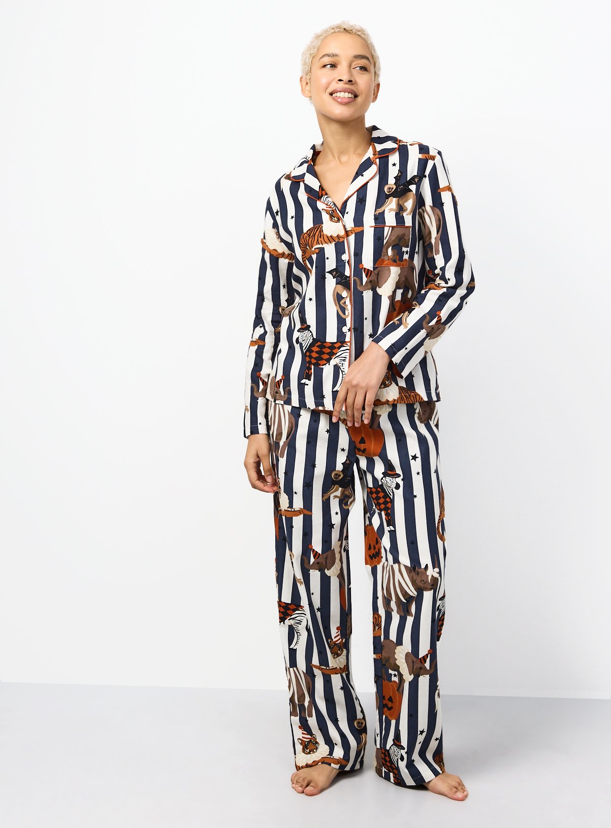 Family Matching Halloween Black Stripe Circus Print Traditional Pyjamas 16-18 - Image 2 thumbnail