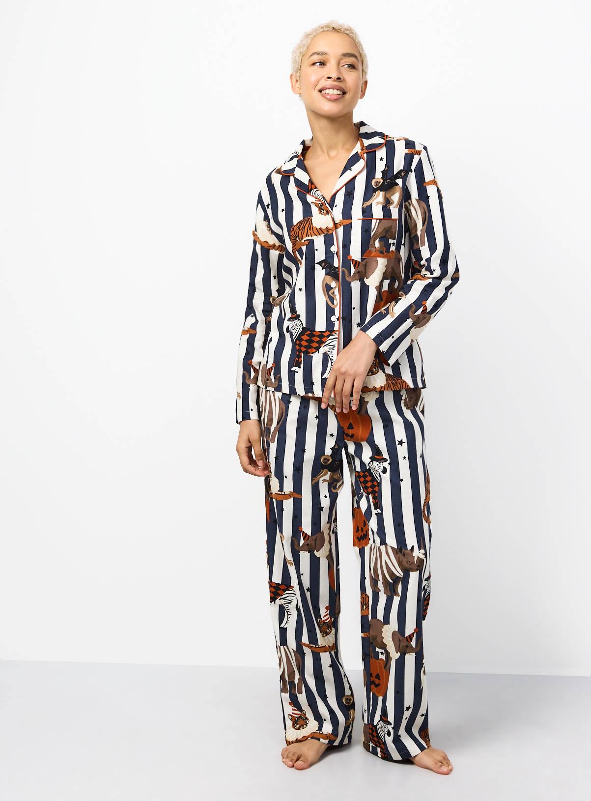 Family Matching Halloween Black Stripe Circus Print Traditional Pyjamas 16-18 - Image 2
