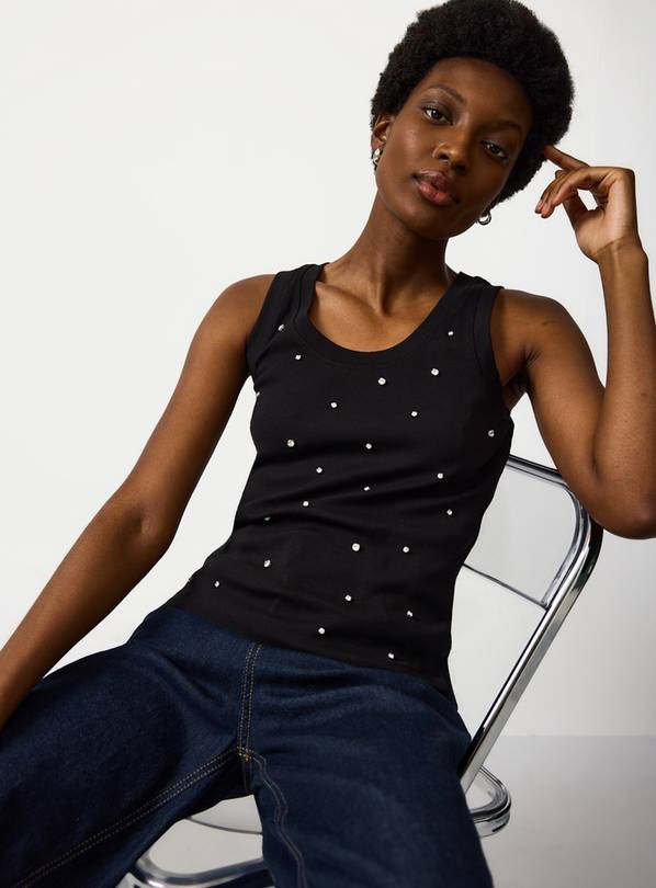 Black Stud Detail Ribbed Vest 22