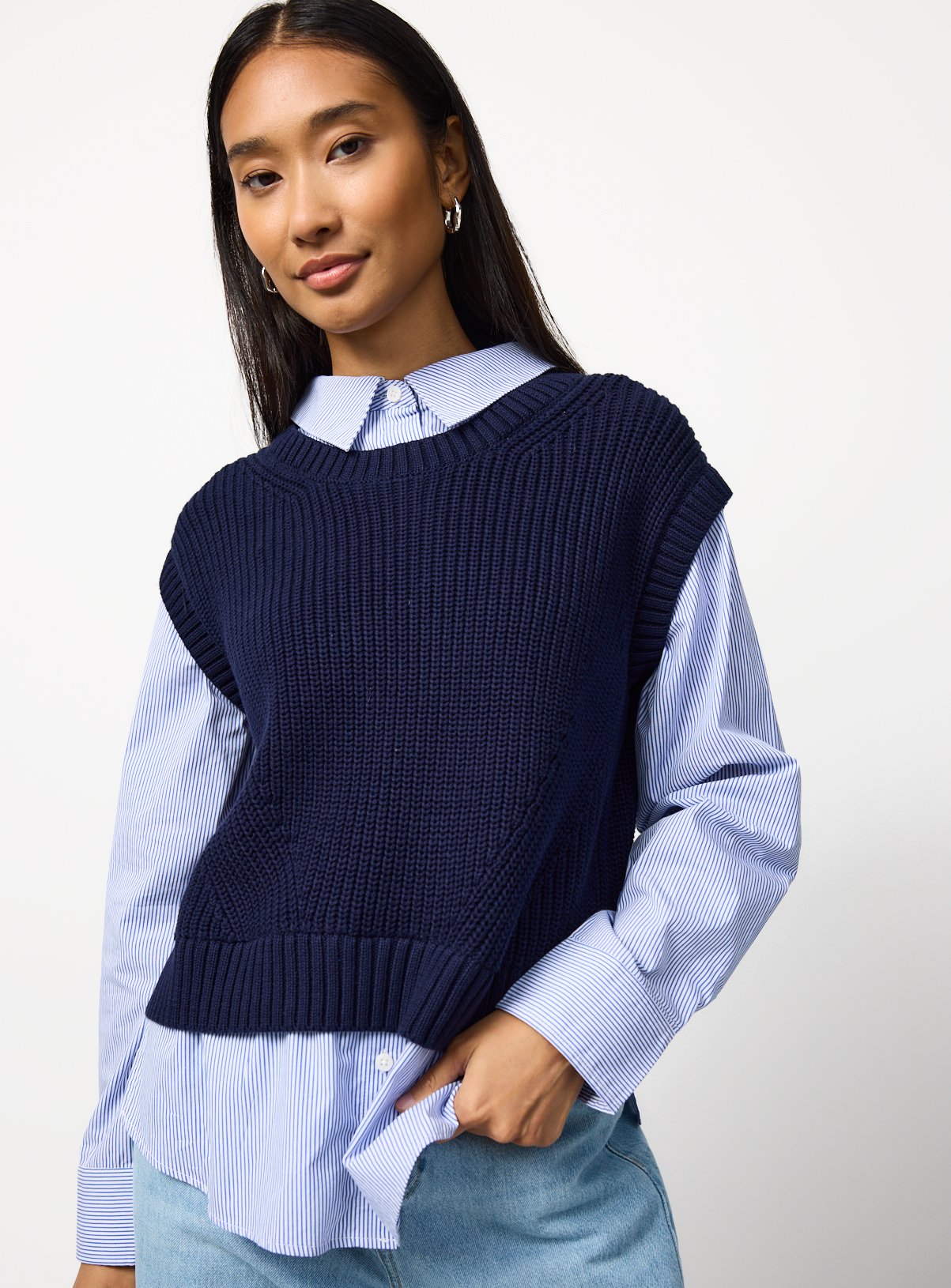 Stripe Shirt & Knitted Vest 2in1 Top 10 - Image 1 thumbnail