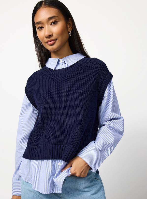Stripe Shirt & Knitted Vest 2in1 Top 8