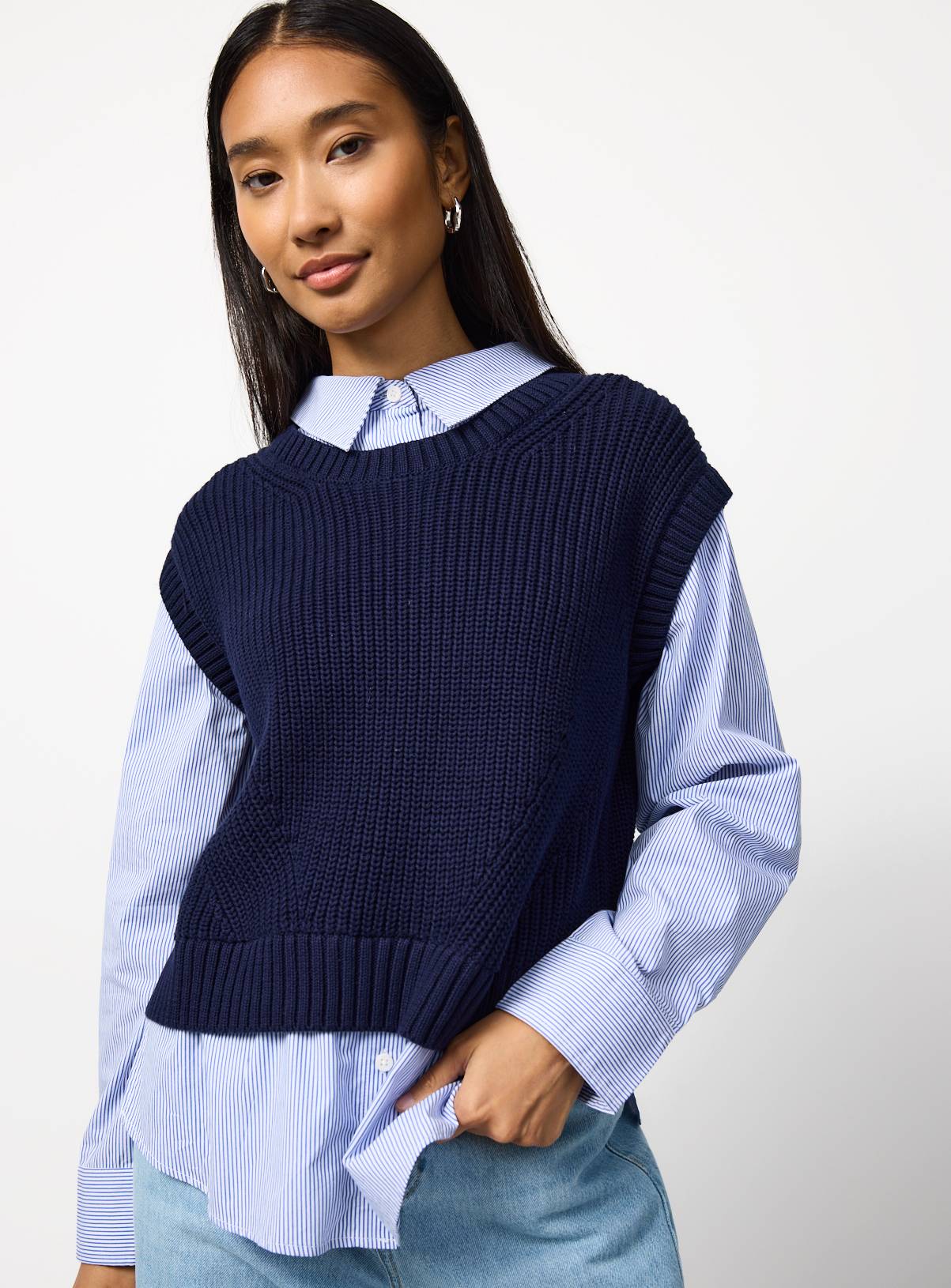 Stripe Shirt & Knitted Vest 2in1 Top 10 - Image 1