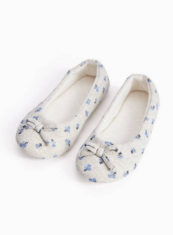 Grey Floral Print Ballerina Slippers 4