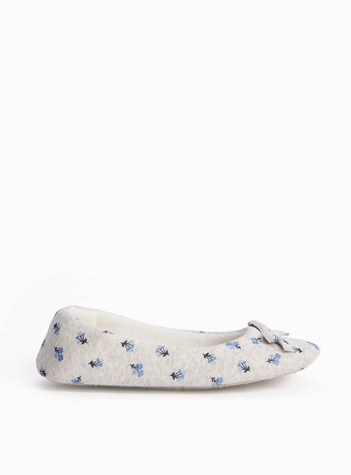 Grey Floral Print Ballerina Slippers 8 - Image 2
