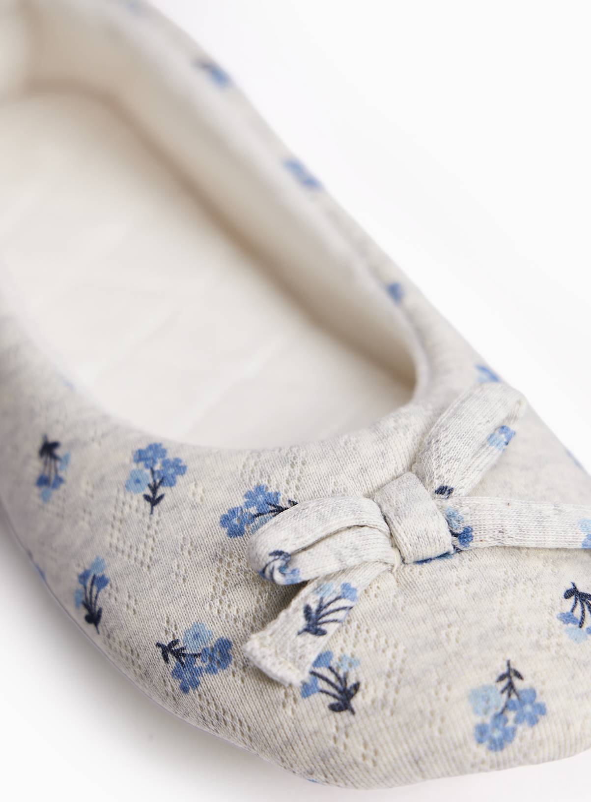 Grey Floral Print Ballerina Slippers 8 - Image 3