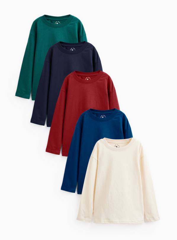 Assorted Colours Long Sleeve T-Shirts 5 Pack 6-7 years
