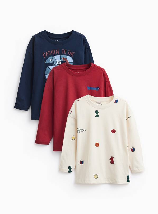 Dog Print Long Sleeve T-Shirts 3 Pack 5-6 years