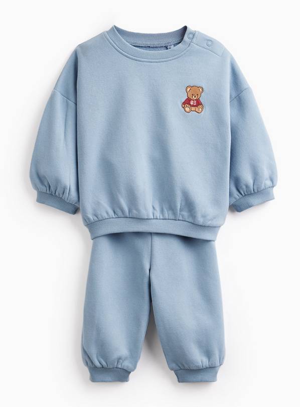 Blue Embroidered Bear Sweat Set 3-6 months