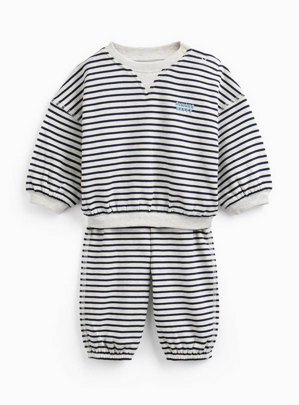 Navy Always Happy Stripe Sweatshirt & Jogger Set Up to 3 mths