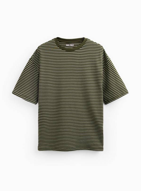 Khaki Stripe Print Relaxed Fit T-Shirt L