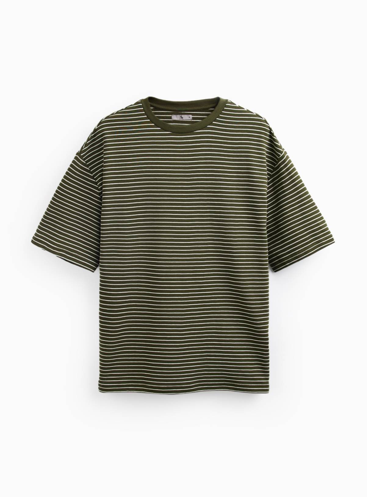 Khaki Stripe Print Relaxed Fit T-Shirt M - Image 3