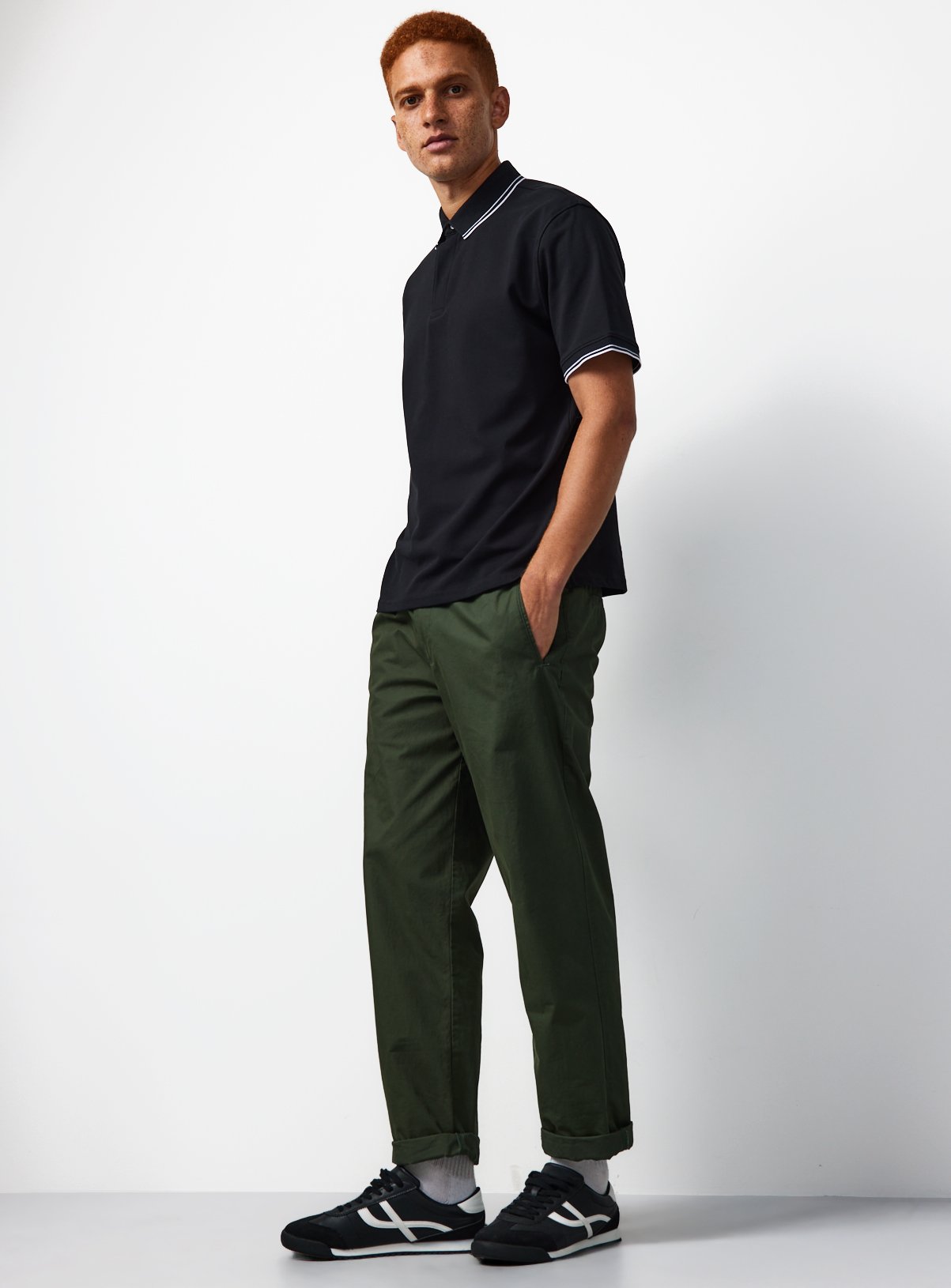 Black Tipped Collar Polo Shirt S - Image 2 thumbnail