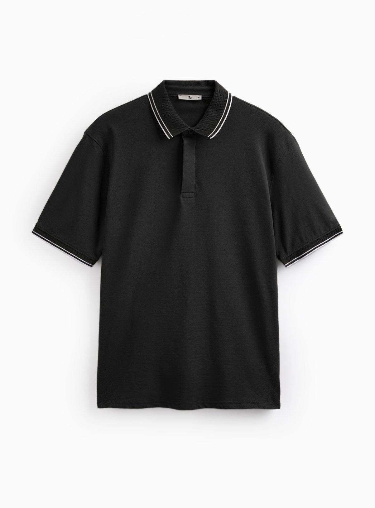 Black Tipped Collar Polo Shirt S - Image 3 thumbnail