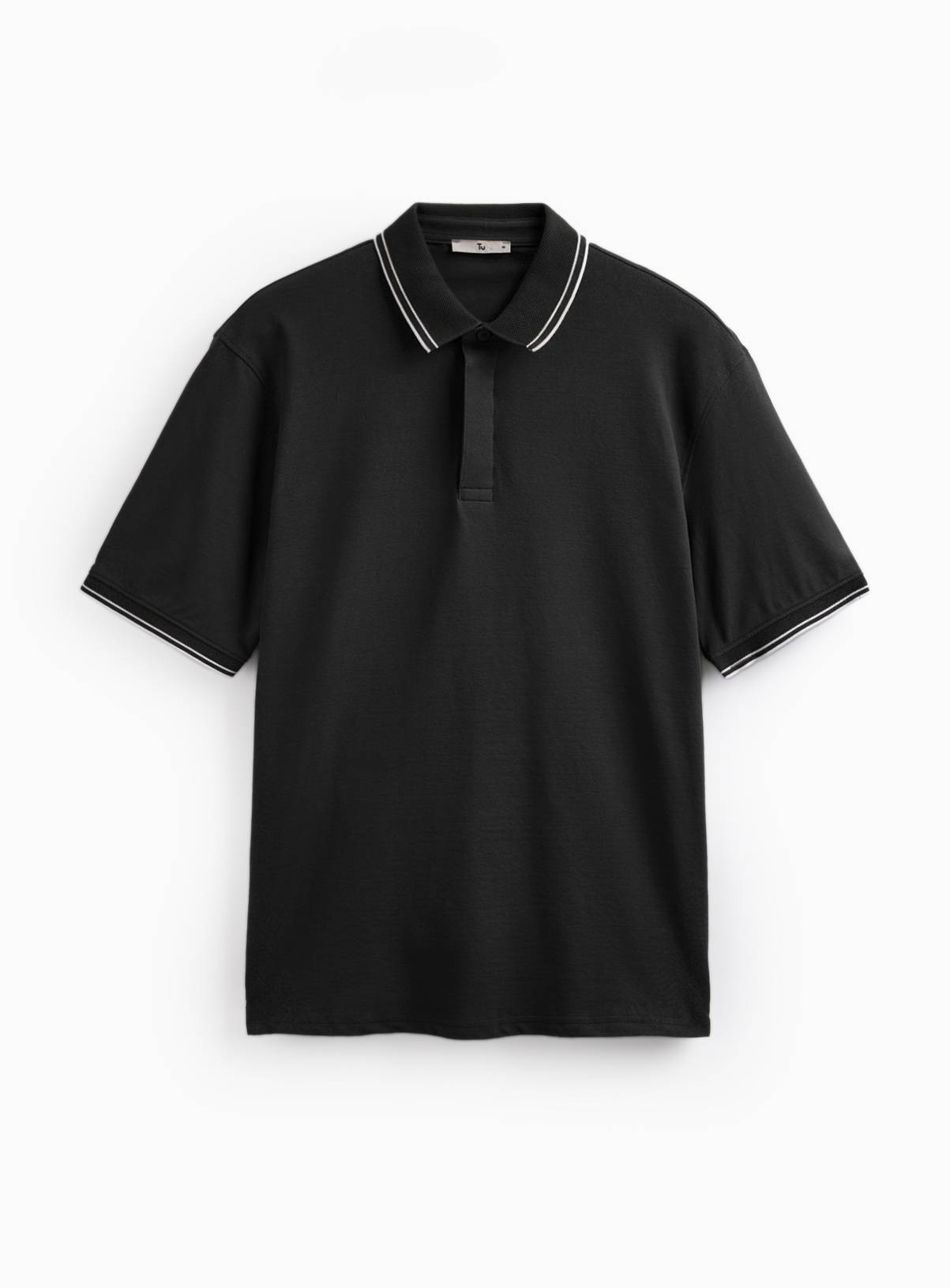 Black Tipped Collar Polo Shirt S - Image 3