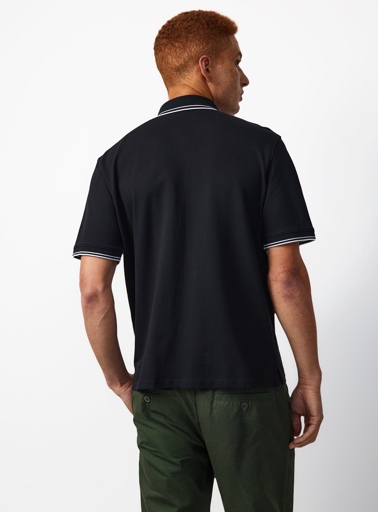 Black Tipped Collar Polo Shirt S - Image 5 thumbnail